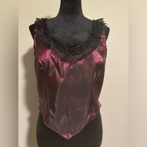EUC Frontier Classics Red and Black Lace Western Zip Up Vest size medium